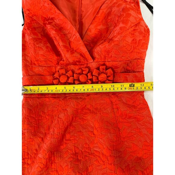 Ellen Tracy Jacquard Floral Orange V-neck Sleeveless Sheath Dress Size Small - Picture 9 of 14